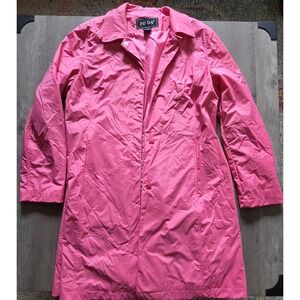 Vintage Style FU DA Hot Pink Fuscia Trench Coat Rain Jacket Slicker Women Sz L